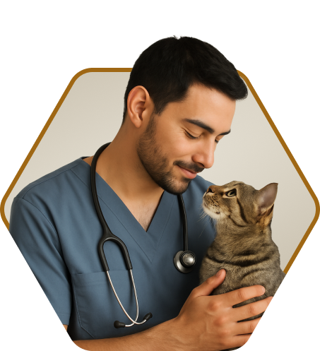 vet with a cat